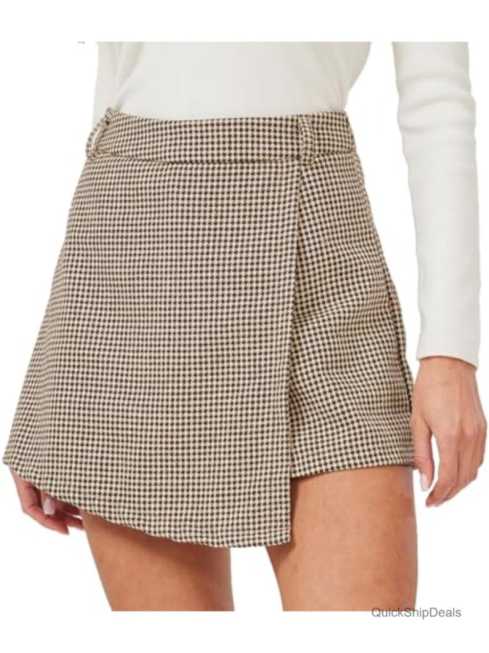 High Waisted Ruched Wrap Skort with Built-In Shorts Asymmetrical Hem